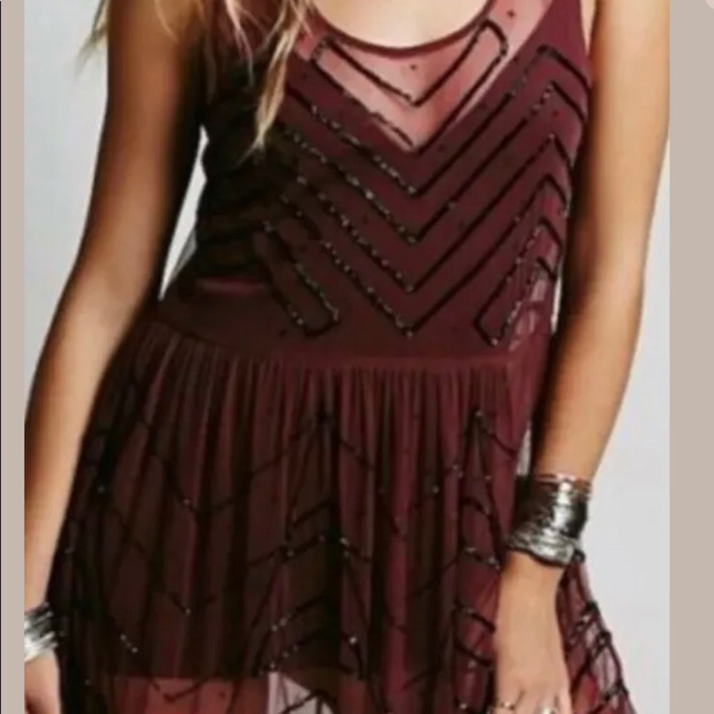 Free People Mess Beaded Sheer Slip Rose​​​​​​​​​​ - Picture 2 of 8